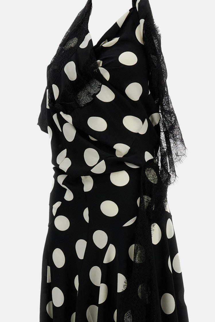 Junya Watanabe Black Polka Dot Fluid Fabric Midi Dress