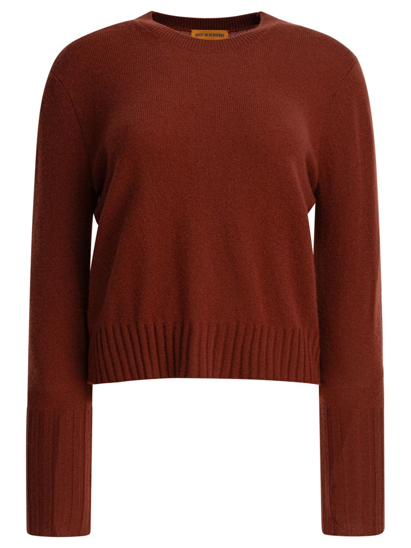 Guest In Residence Shrunken Crew Neck Sweater In Rich Brown Cashmere