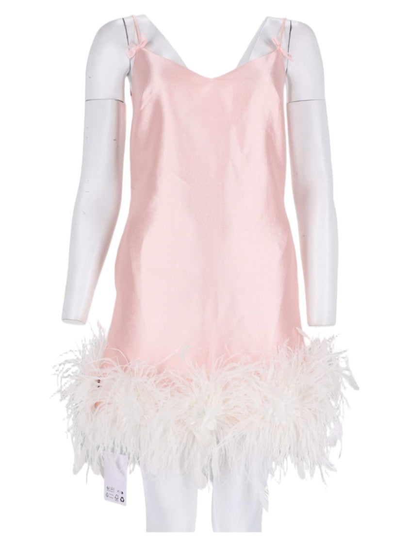 Self-Portrait Pink Feather-Trim Spaghetti-Strap Polyester Mini Dress