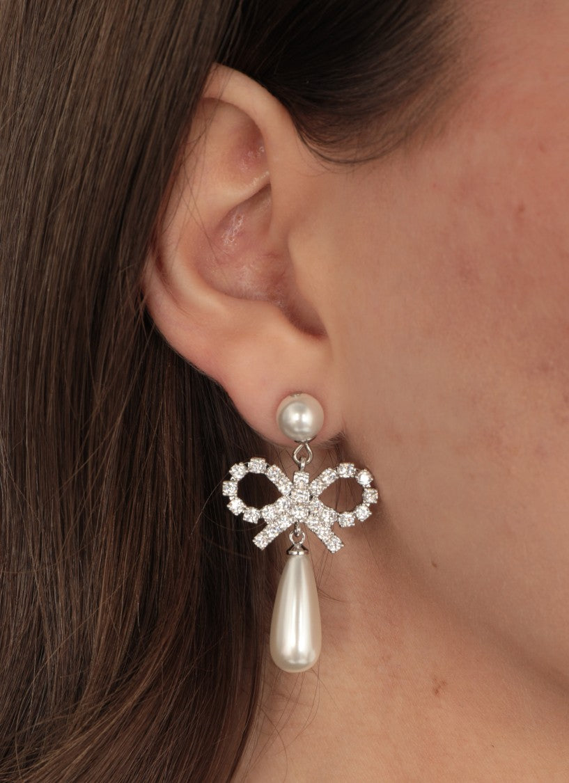 Self-Portrait Pearl Bow Droplet Earrings