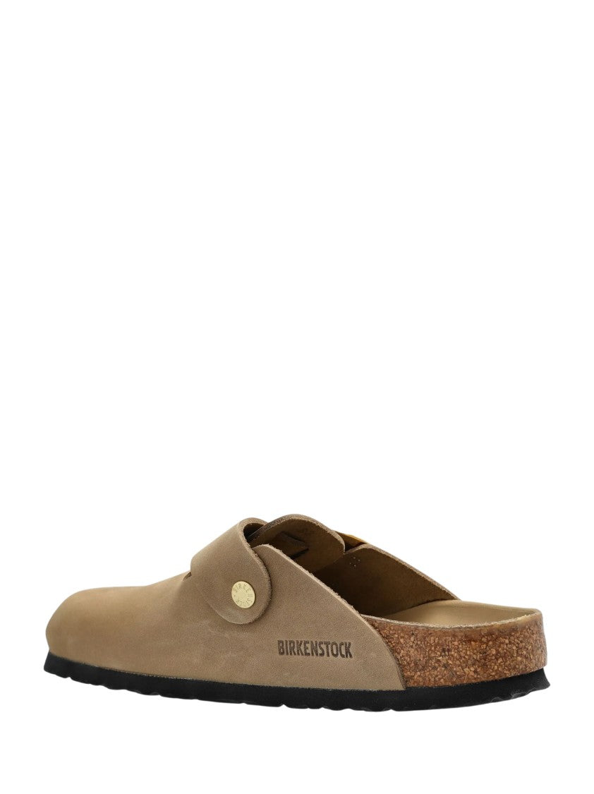 Birkenstock Contoured Brown Slip-On Sandals With Gold-Tone Buckle