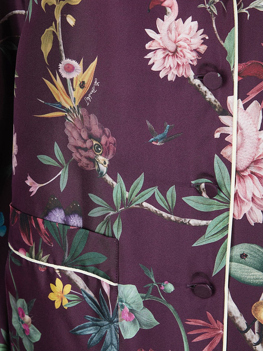 La Double J Silk Pajama-Style Shirt With Floral Print