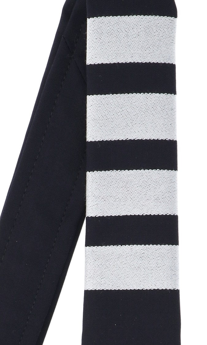 Thom Browne Blue Wool Tie With Iconic Stripes And Grosgrain Tab