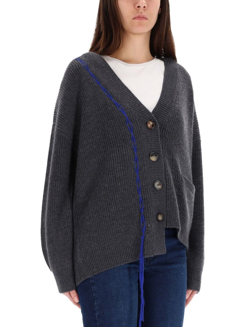 Zona20 Milano Charcoal V-Neck Cardigan In Ribbed Merino Wool