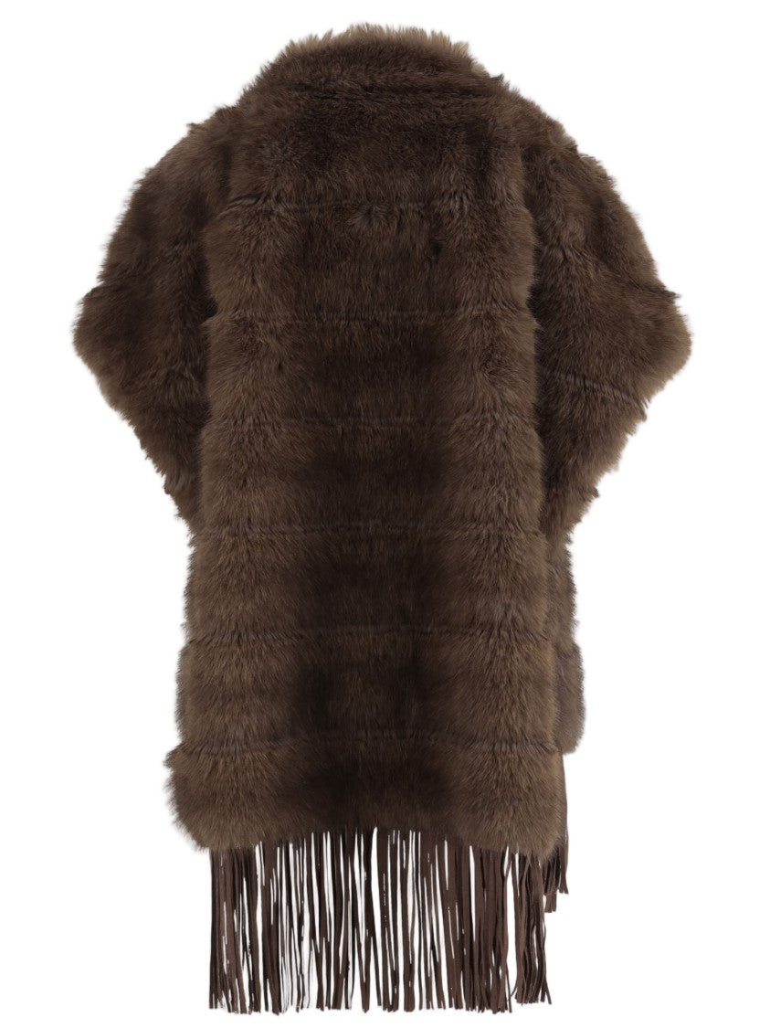 Uncommon Brown Short-Sleeve Fringe Faux Fur Jacket
