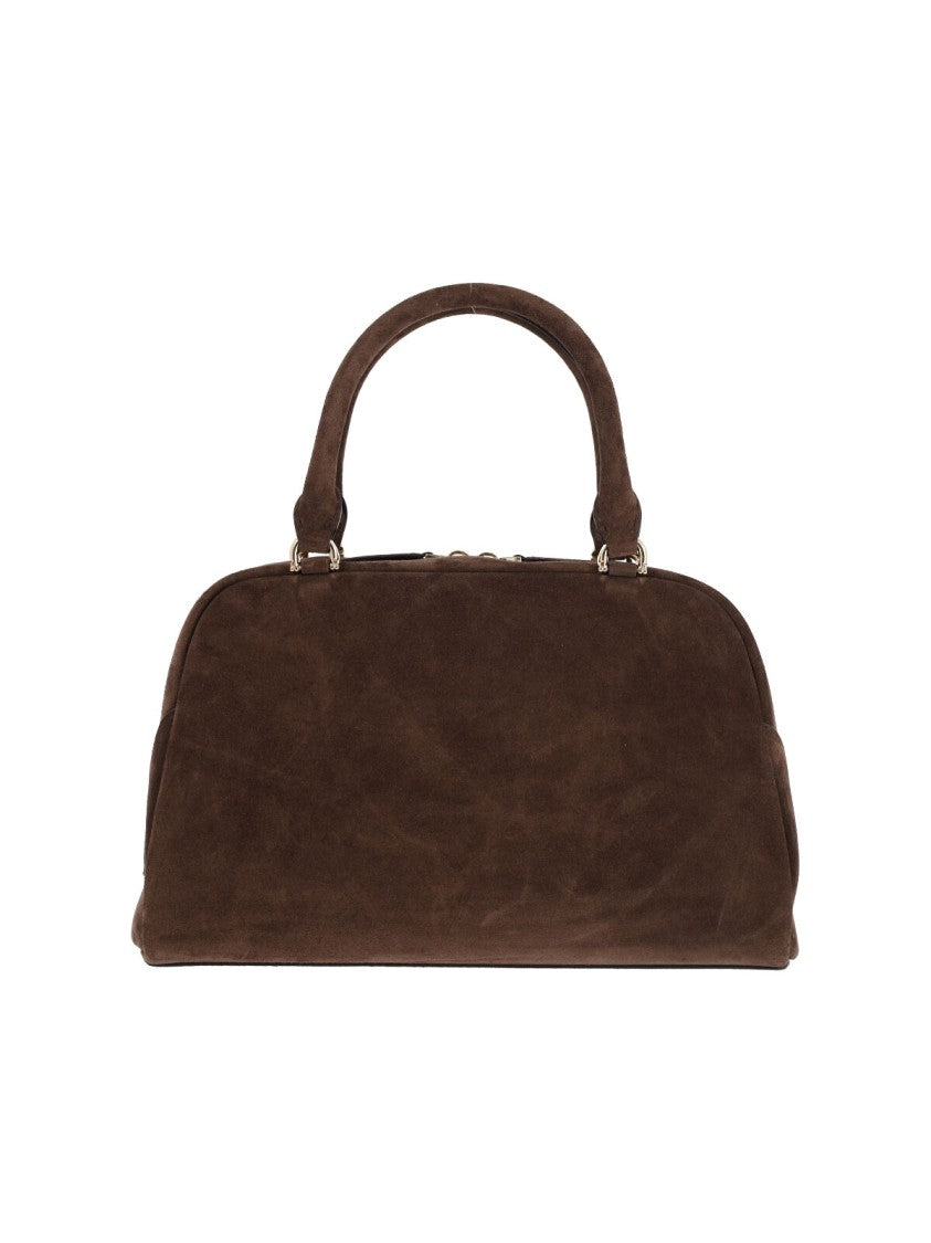 Givenchy Brown Structured Suede Gold Zipper Handbag