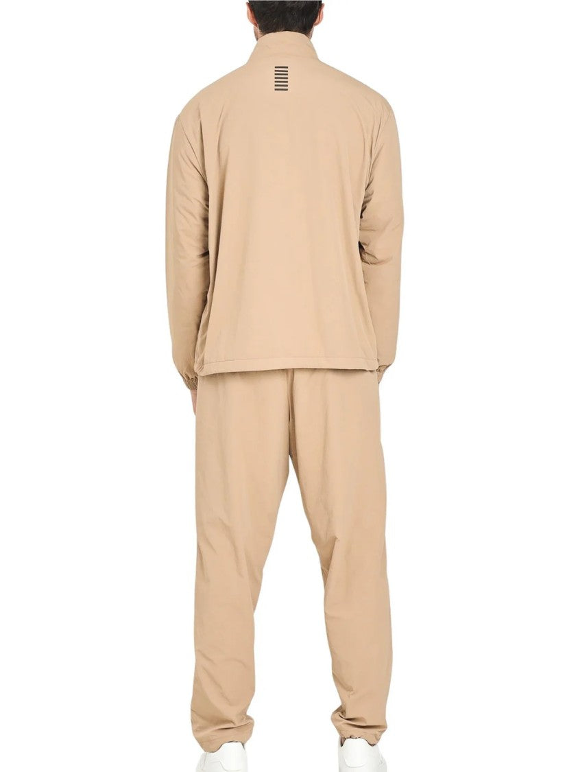 Ea7 Emporio Armani Beige Full-Zip Velvet Interior Polyamide Jumpsuit
