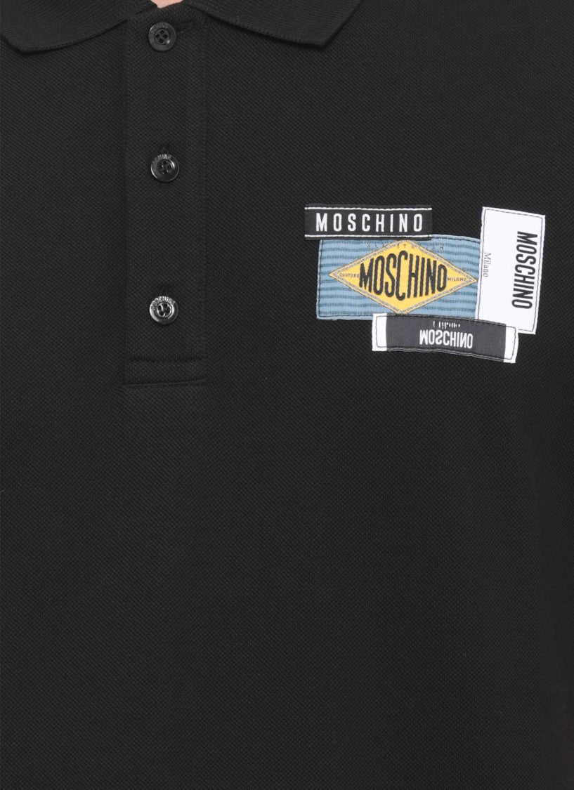 Moschino Black Classic Collar Patches Cotton Polo Shirt