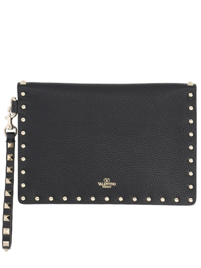 Valentino Garavani Medium Textured Leather Pouch With Rockstud Detail
