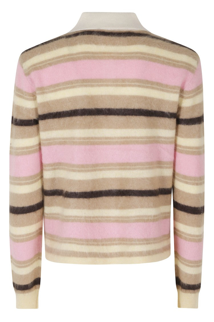 Guest In Residence Pink Cream Brown Grizzly Cropped Rugby Cashmere Polo Shirt