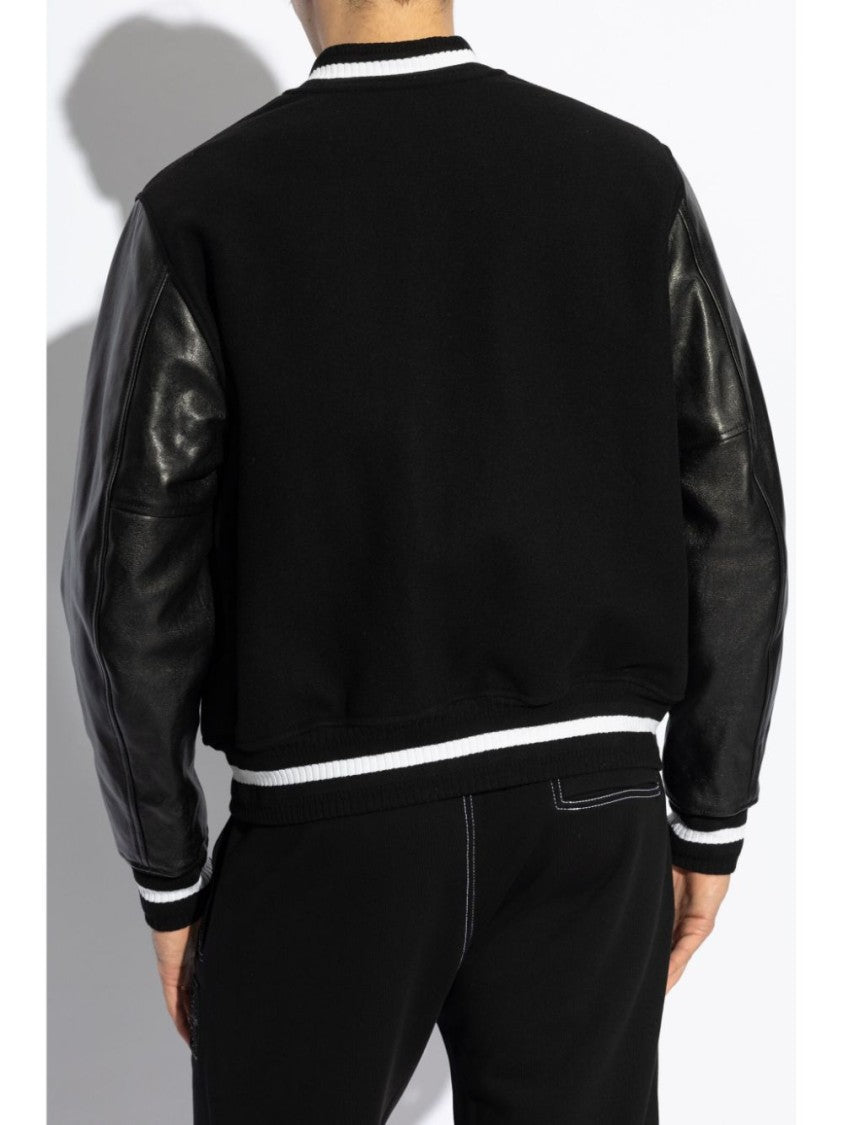 Givenchy Black Leather 4G Motif Varsity Jacket