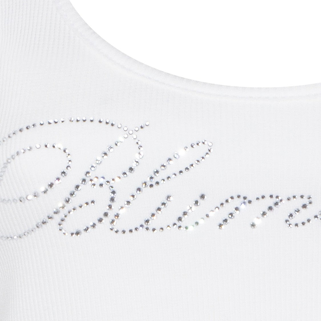 Blumarine White Cotton Sleeveless Top With Rhinestone Logo