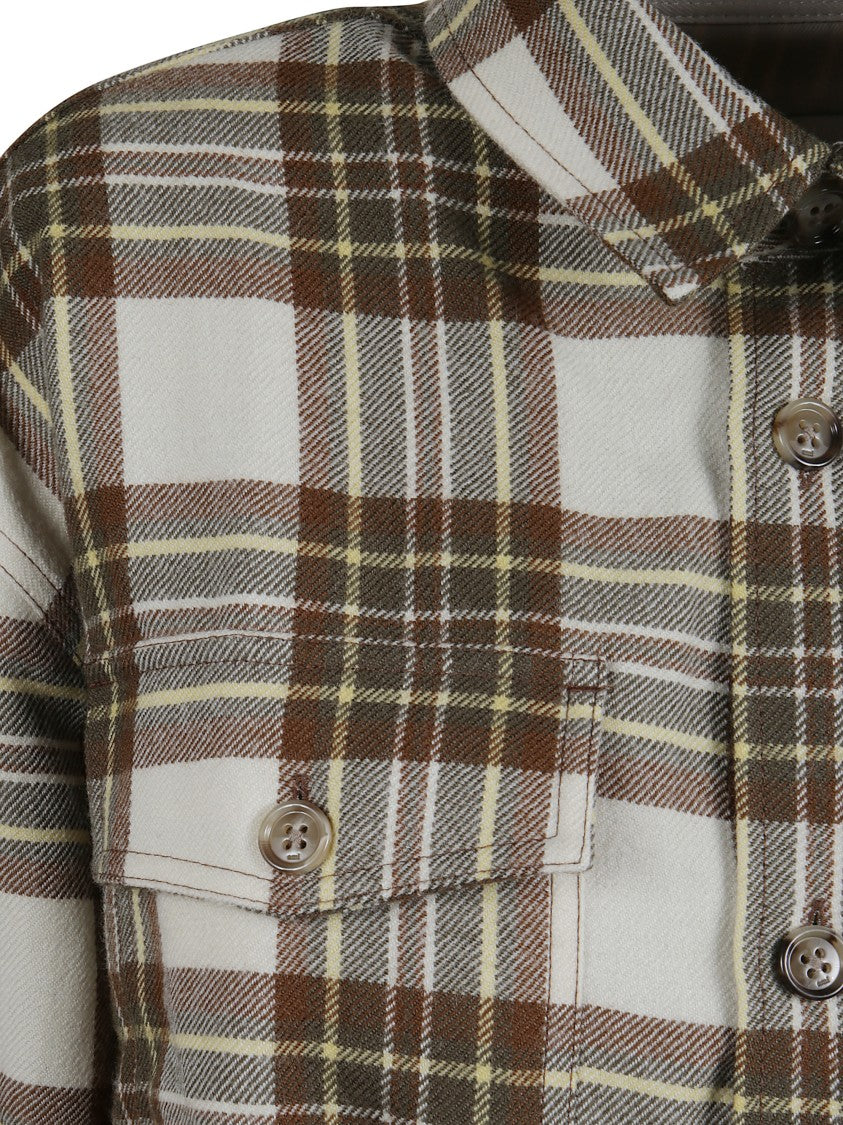 Ami Paris Brown And White Checked Shirt With Structured Collar