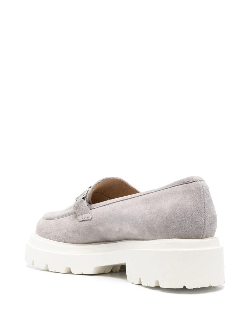 Casadei Grey Leather Loafers