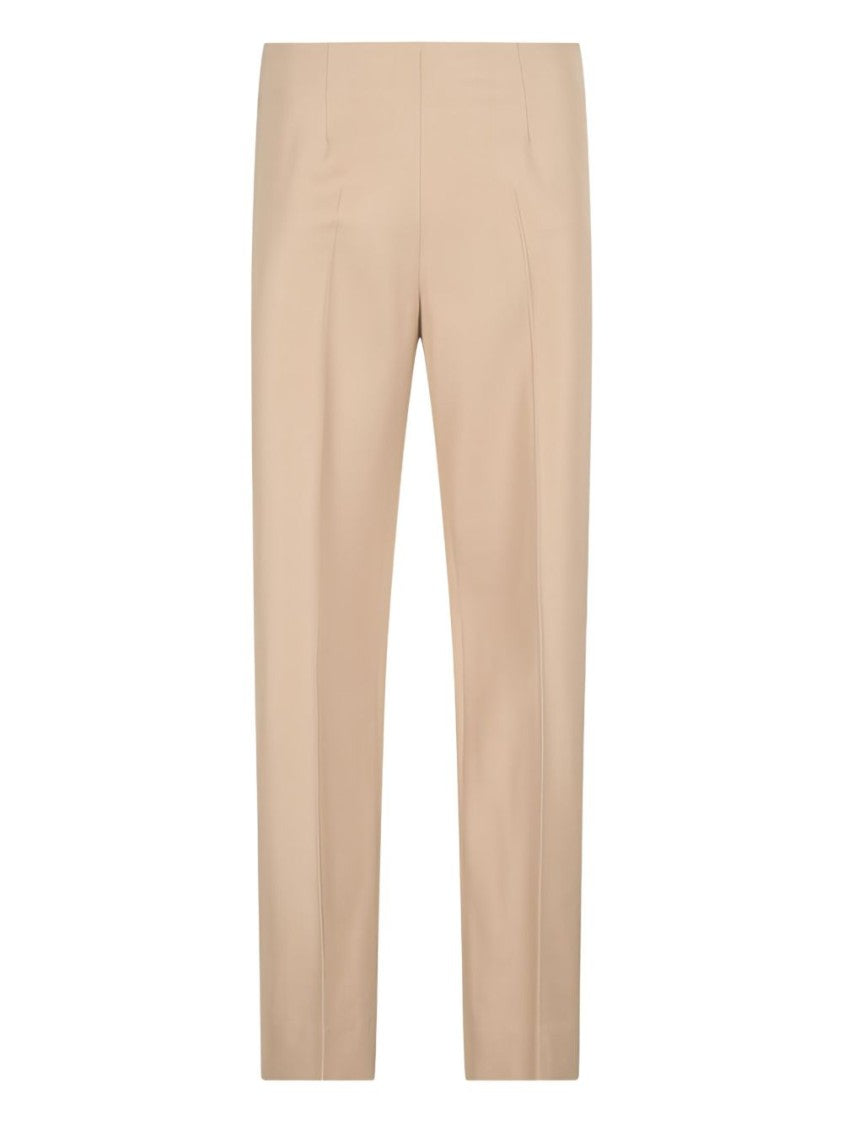 Pt Torino High-Waisted Beige Straight Leg Pants With Rear Slits