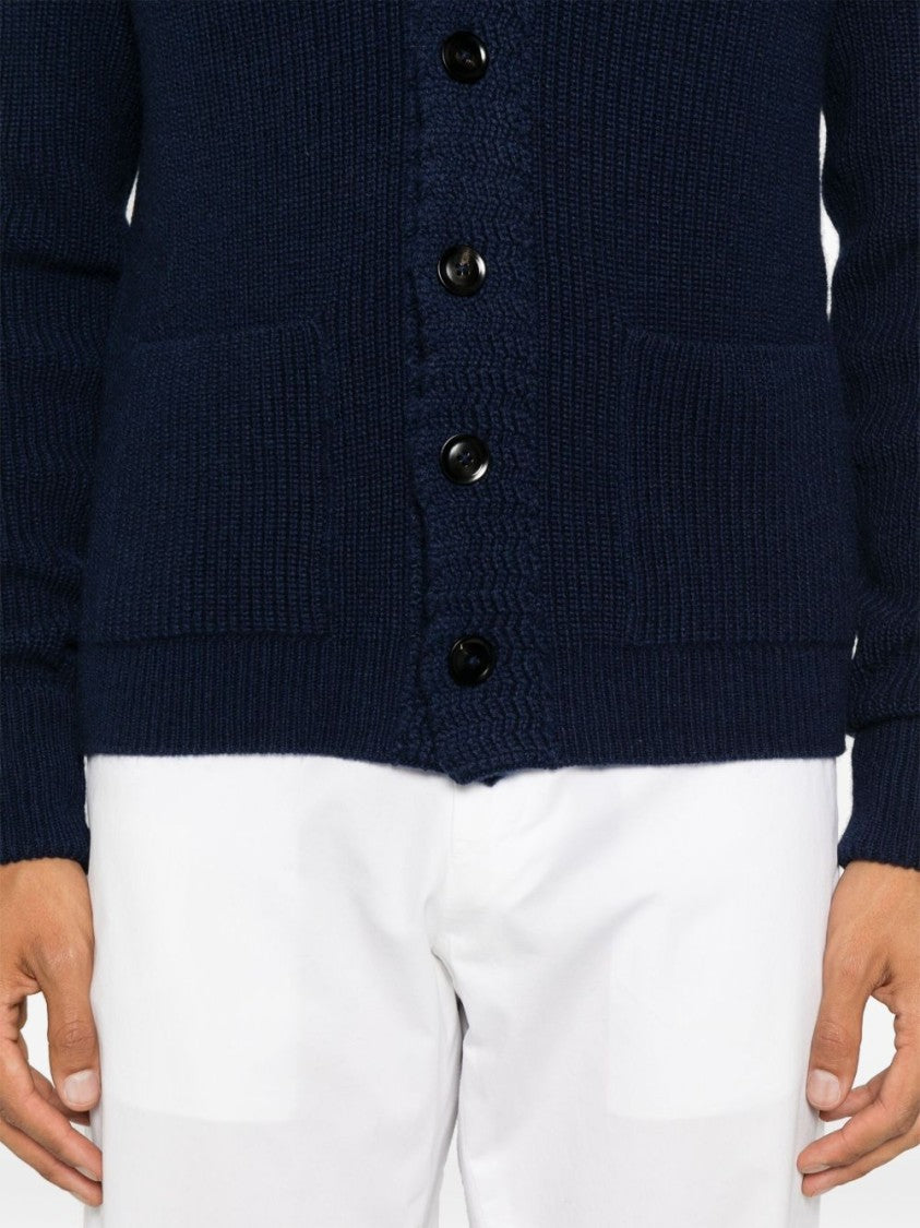 Tom Ford Navy Blue Cashmere Cardigan With Shawl Collar