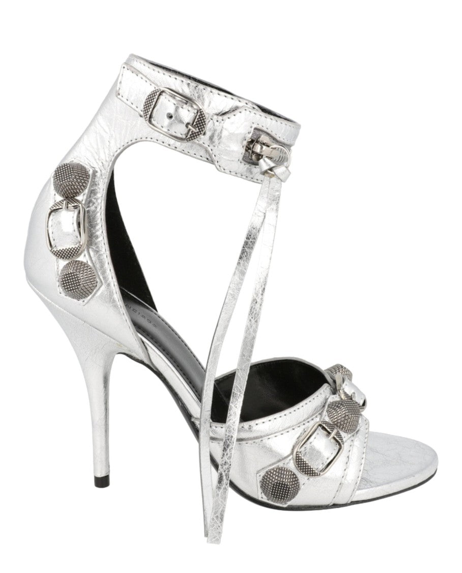 Balenciaga Studded Ankle Strap Sandal Heels With Antiqued Silver Hardware