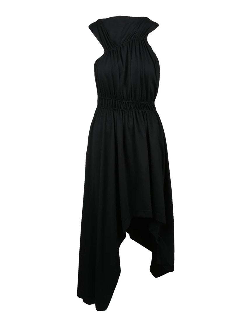 Alexander Mcqueen Black Asymmetric Cotton Dress