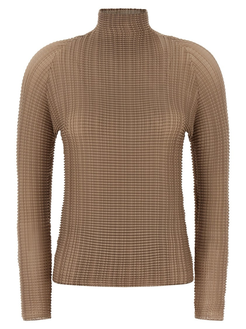 Issey Miyake Pleated Blouse With High Neck And Long Sleeves
