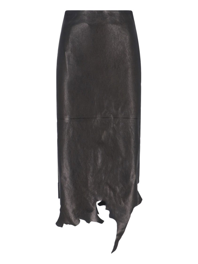 Diesel Black Asymmetrical Distressed Leather Skirt