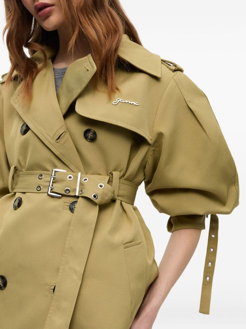 Ganni Belted Beige Short Trench Coat