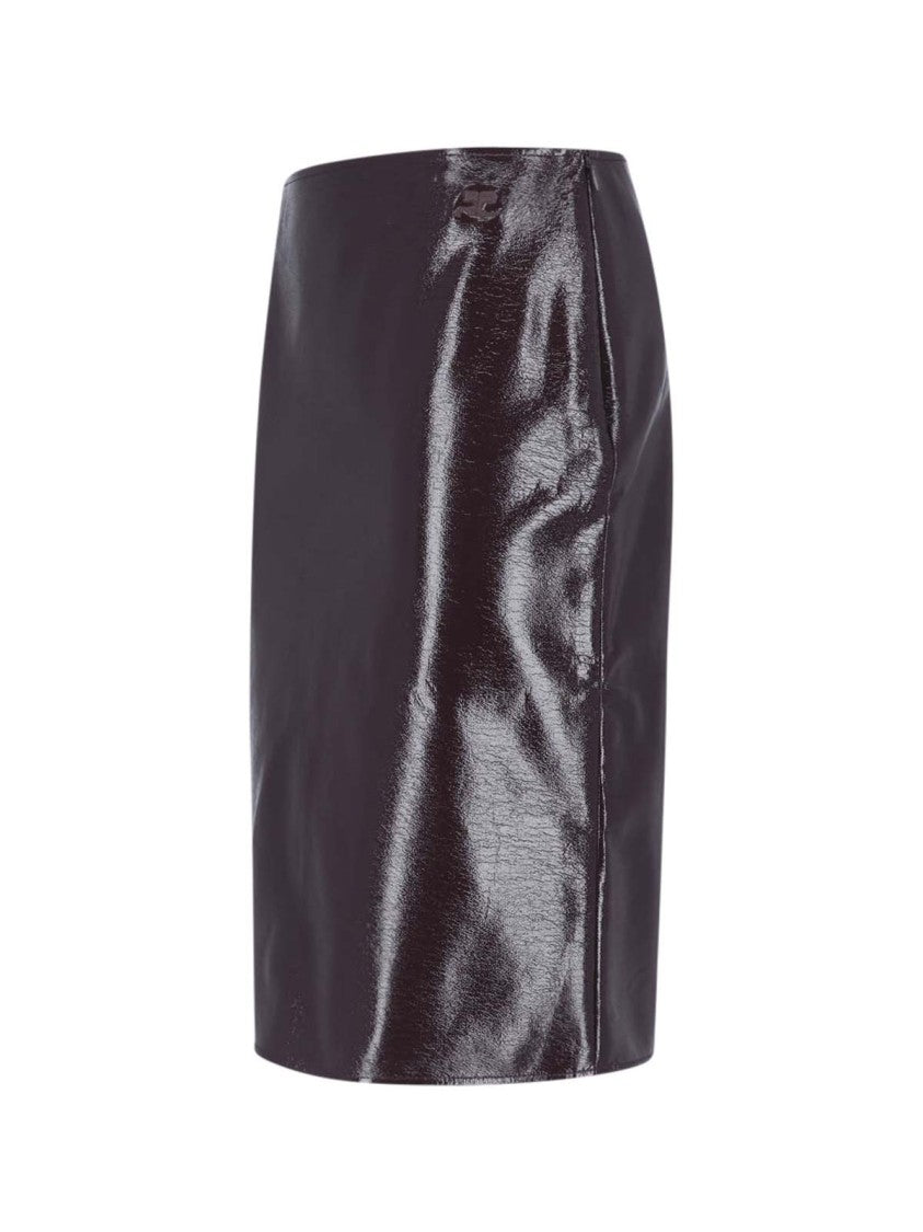 Courrèges Glossy Black Mini Skirt With Embossed Logo Detail