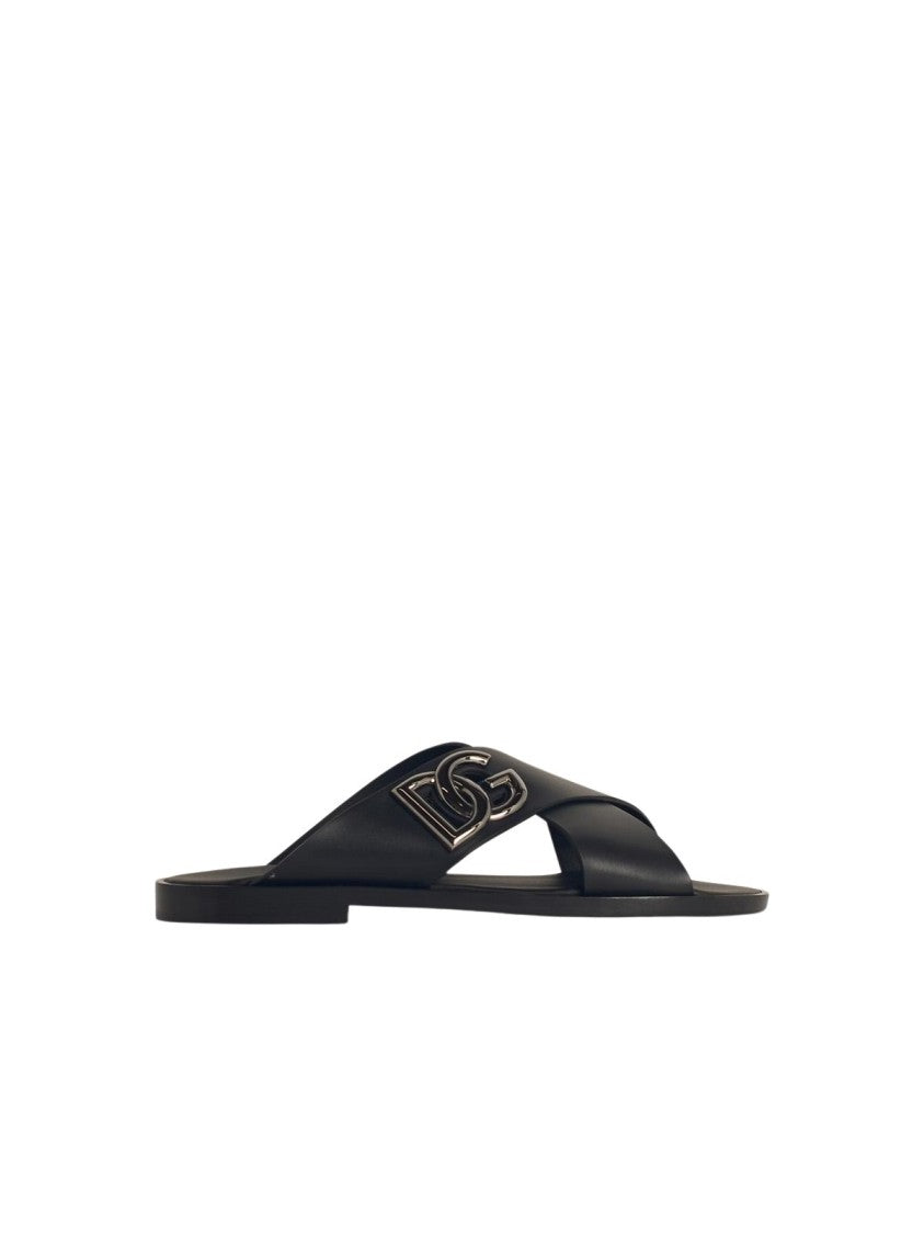 Dolce & Gabbana Black Leather Slippers