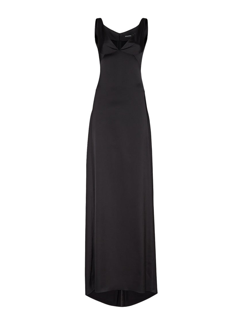 Dsquared2 Flattering Full-Length Black Dress With Wide Skirt