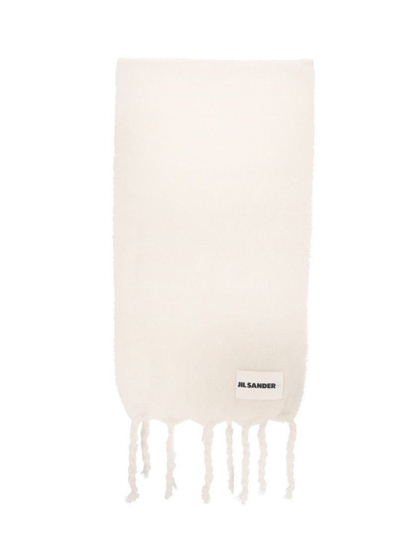 Jil Sander Minimalist White Scarf With Twisted Fringe Tassels