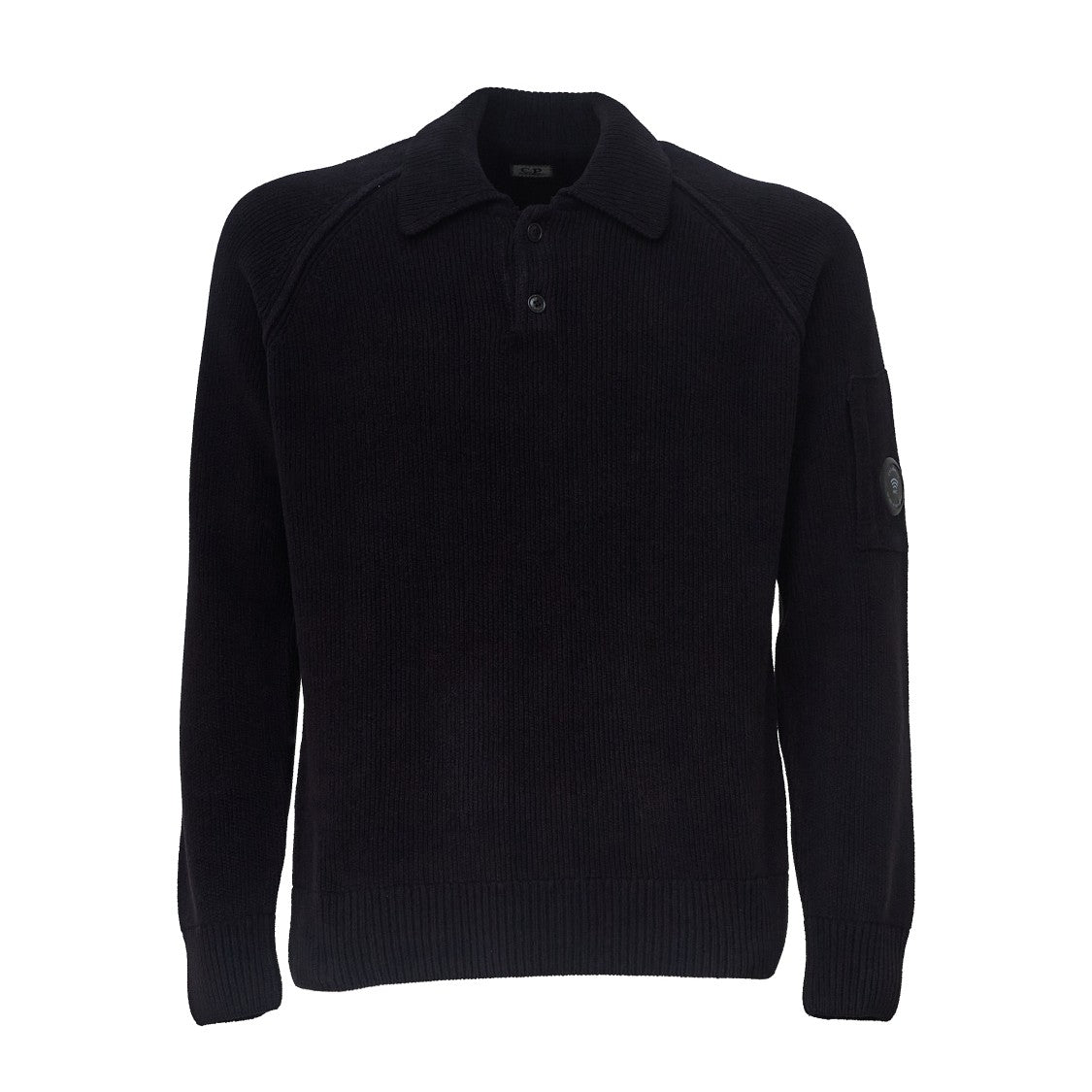 C.P. Company Chenille Cotton Polo Sweater With Ribbed Details And Lens Pocket