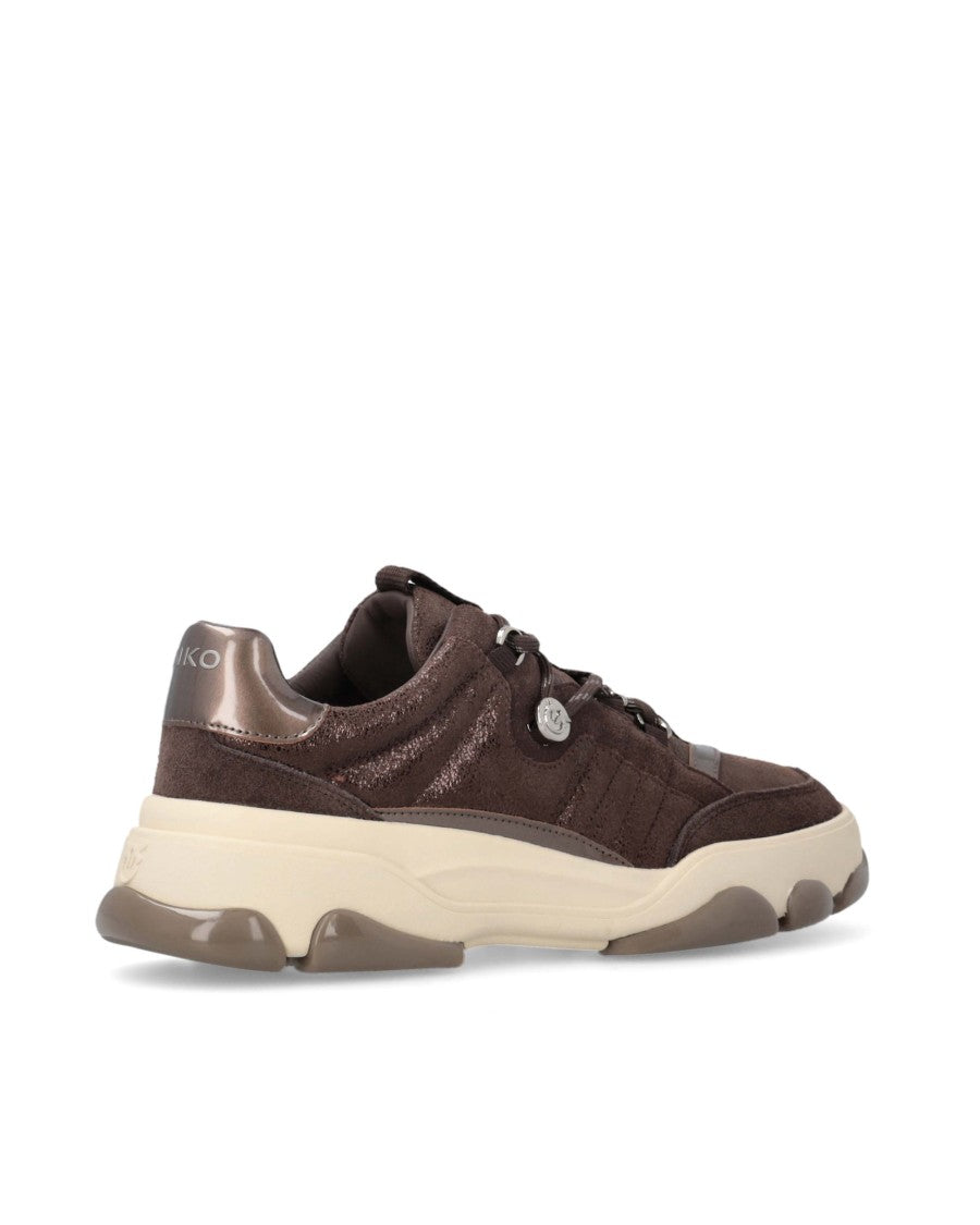 Pinko Brown Suede Athena Thick Sole Sneakers