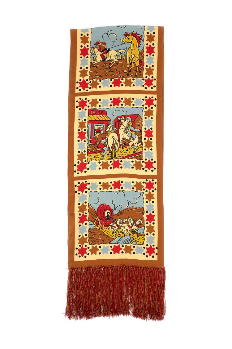 Bode New York Cowboy Comic Printed Silk Scarf