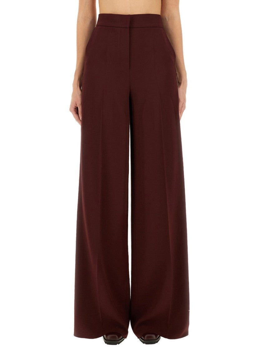 Max Mara Wide-Leg Burgundy Pants With Refined Side Stripe