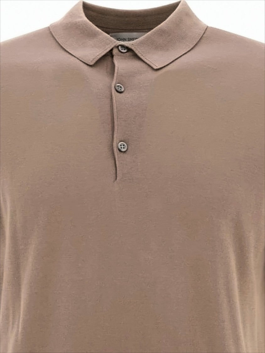 John Smedley Classic Brown Polo Shirt With Smooth Knit And Ribbed Details