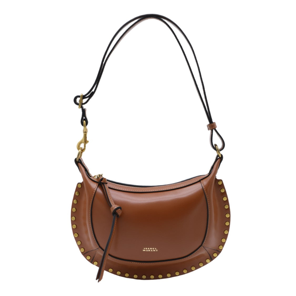 Isabel Marant Crescent-Shaped Handbag In Warm Brown Leather With Gold-Tone Studs