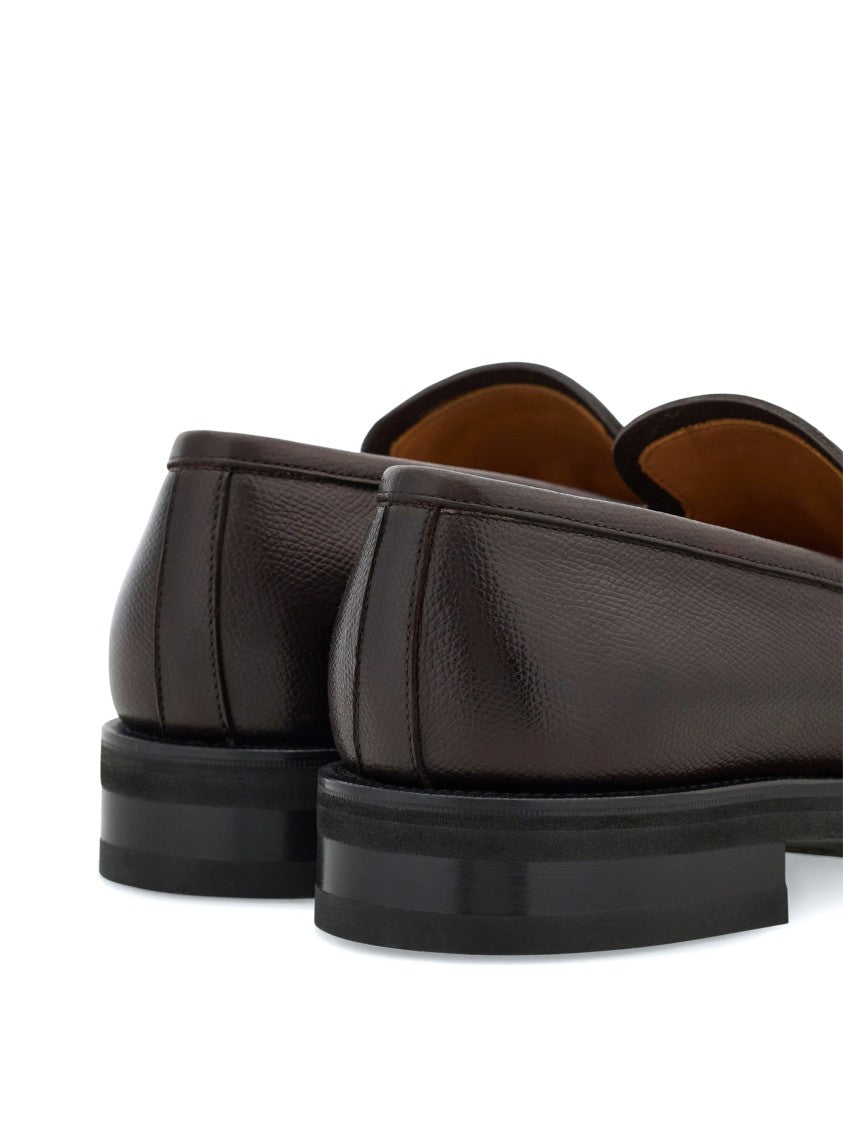 Ferragamo Brown Leather Penny Loafers With Low Stacked Heel
