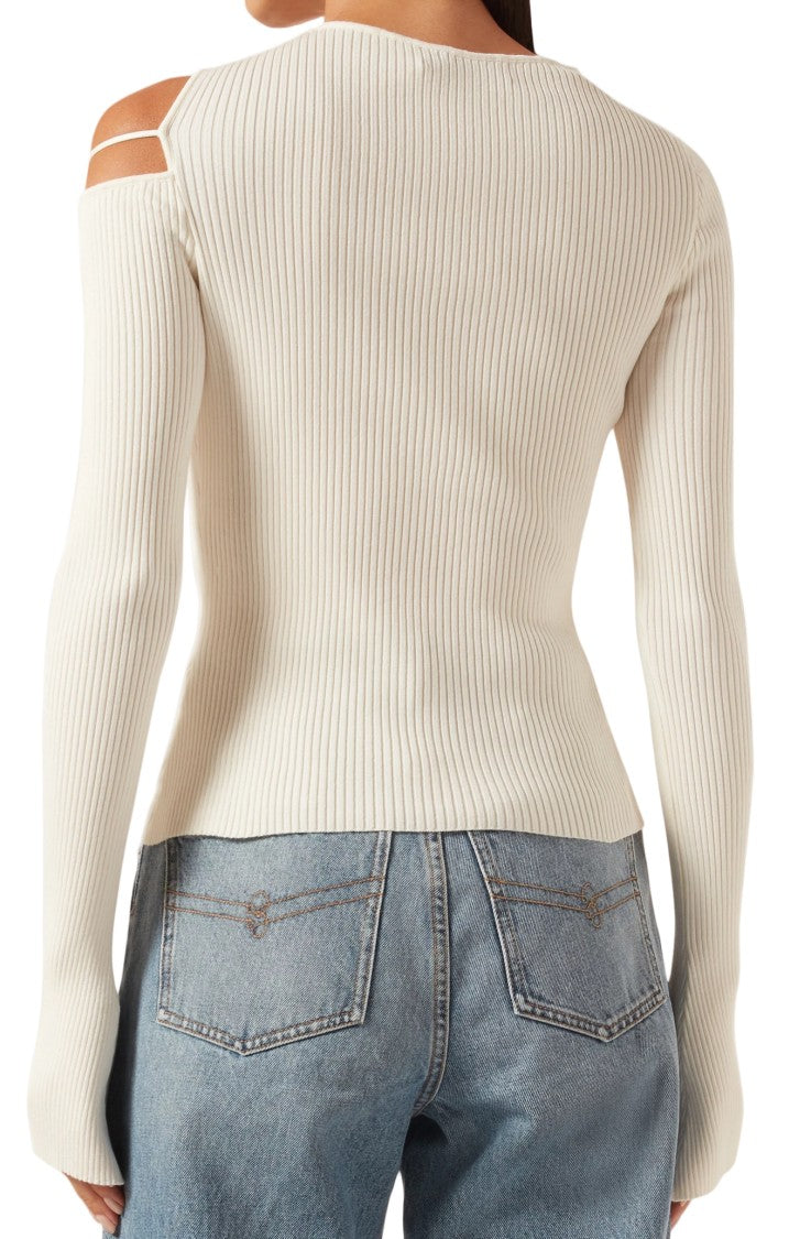 Mach & Mach Georgia Ivory Rib-Knitted Top