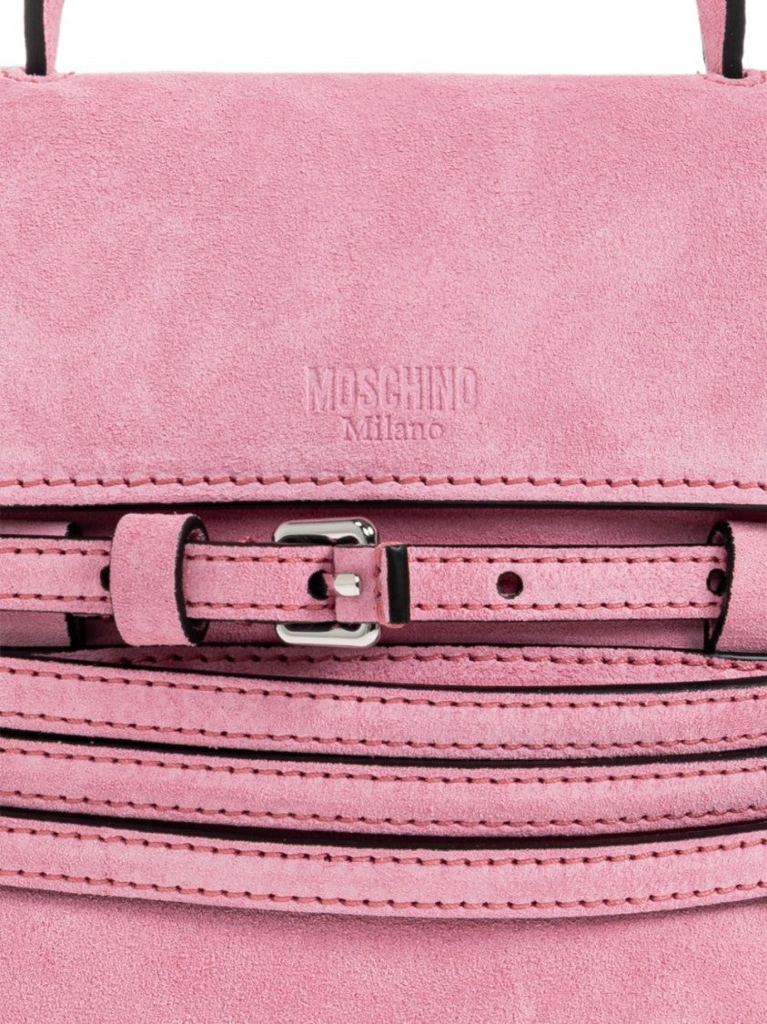 Moschino Pastel Pink Structured Handbag With Embossed Logo