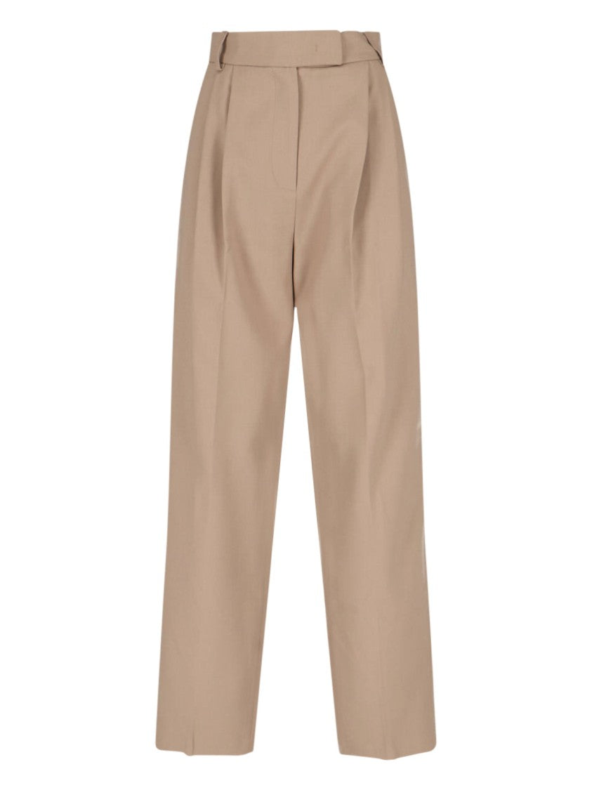 The Frankie Shop Beige Straight-Leg Trousers With Front Pleats And Dual Pockets