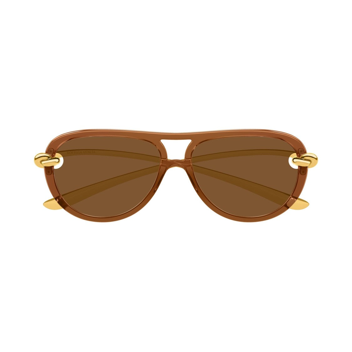 Bottega Veneta Bold Rounded Frame Sunglasses With Gold-Toned Temple Details