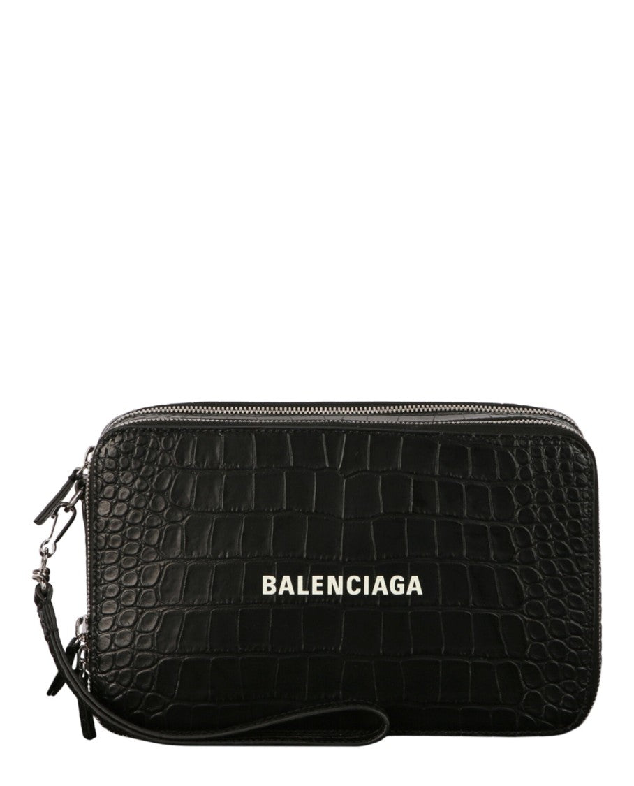 Balenciaga Crocodile Embossed Everyday Pouch With Strap
