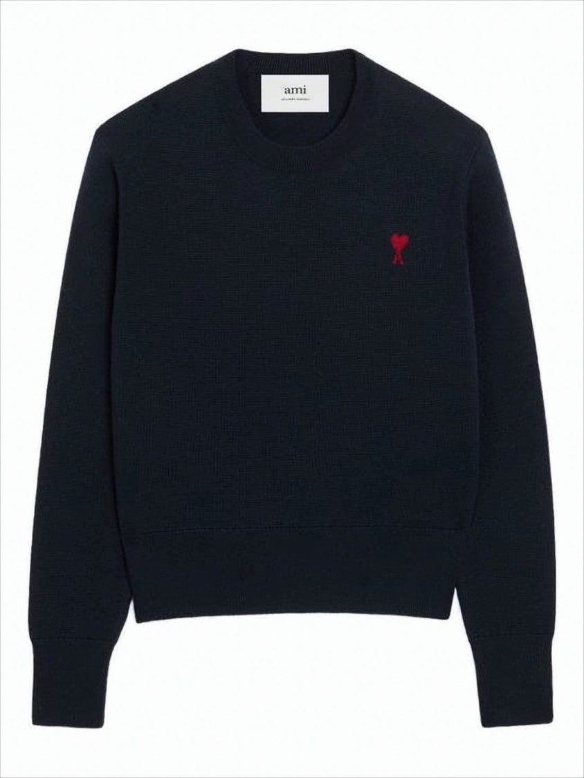 Ami Classic Crew Neck Sweater With Embroidered Heart Detail