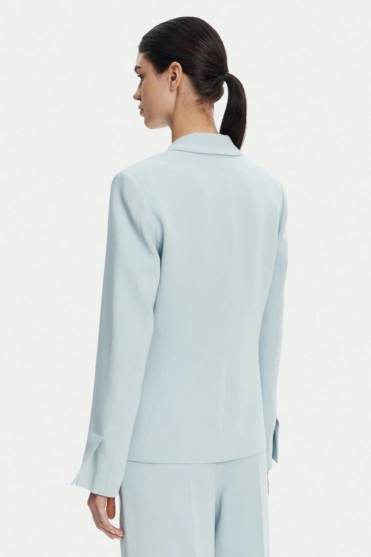 Pinko Light Blue Single-Button Peak-Lapel Viscose-Blend Blazer