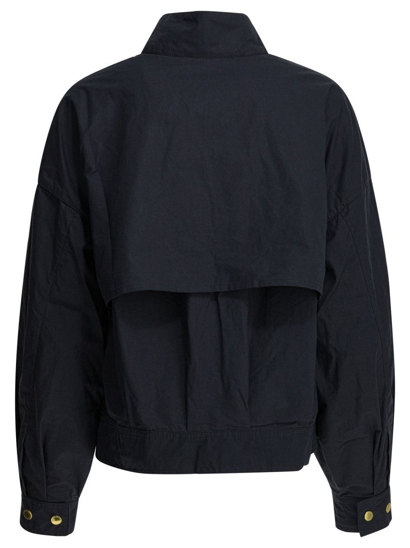 Barbour Cropped Black Cotton Jacket With High Collar And Distinctive Snap Button Details