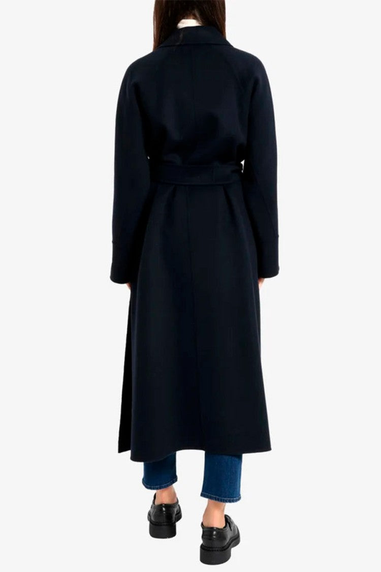 Max Mara Navy Poldo Belted Wrap Wool Coat