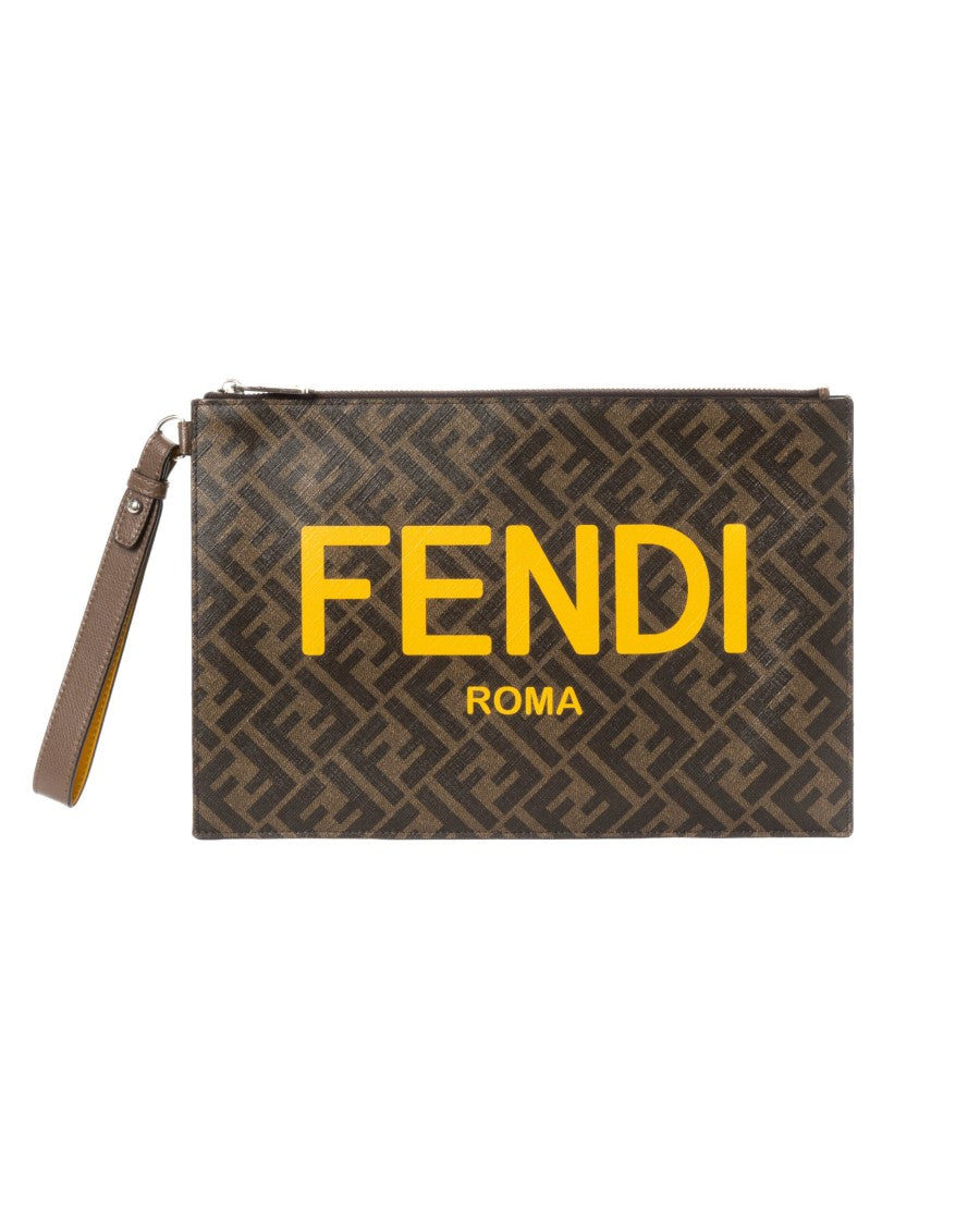 Fendi Medium Monogram Canvas Pouch With Silver Hardware