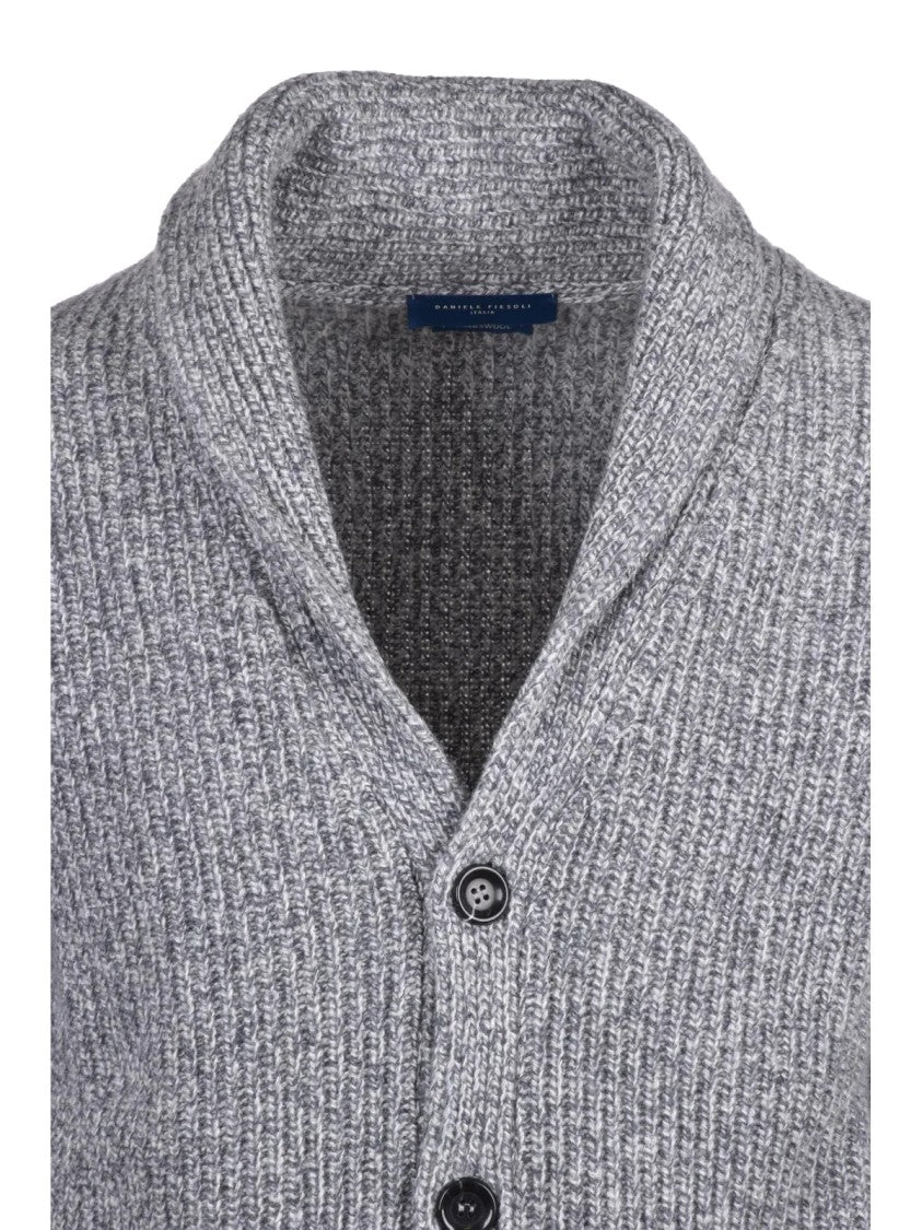 Daniele Fiesoli Grey Wool-Blend Shawl Collar Cardigan