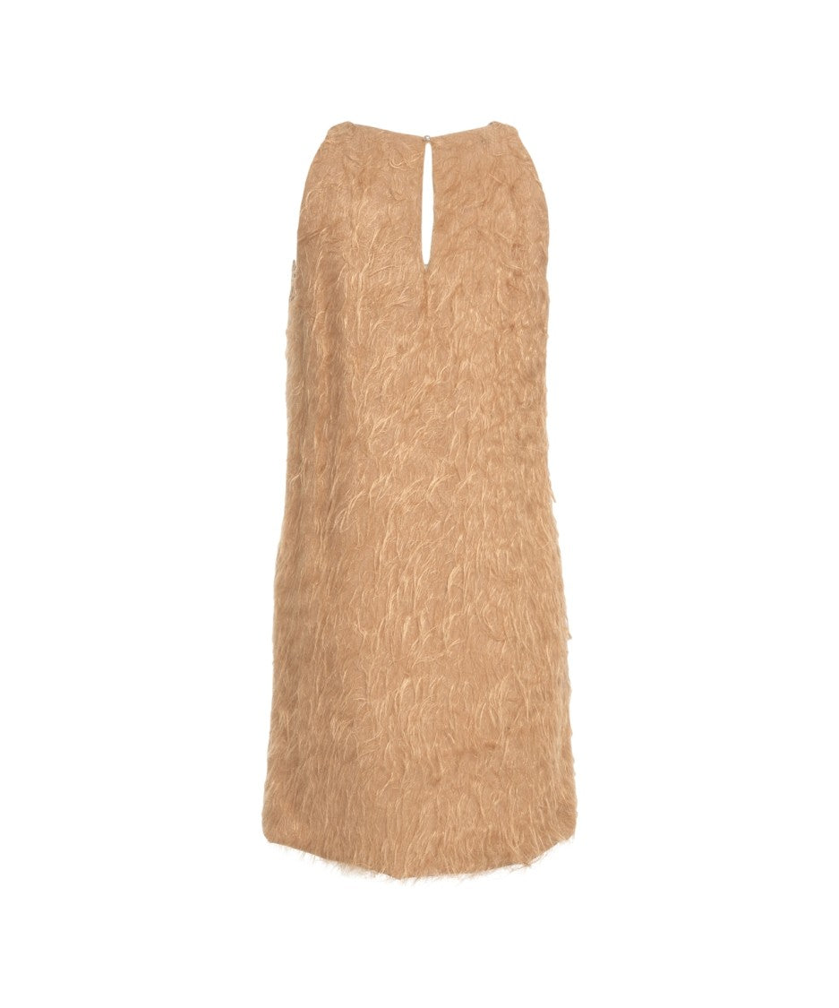 Ottod'ame Sleeveless Mini Dress With Faux Fur Texture And Keyhole Detail