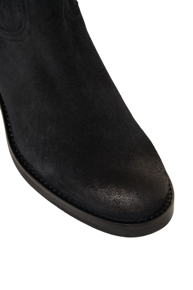 Curiosite Knee-High Suede Ankle Boots With Classic Low Heel