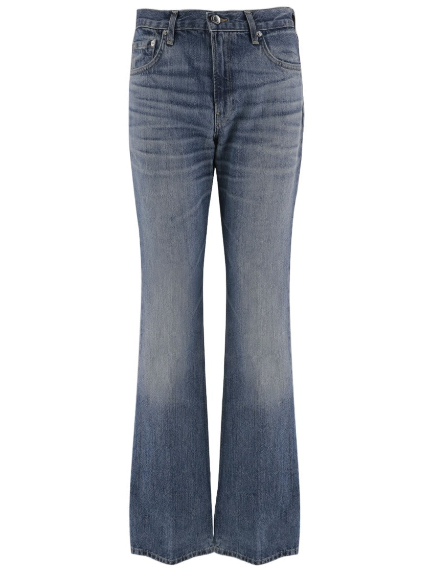 Haikure Washed Denim Jeans With Classic Five-Pocket Design And Flared Silhouette
